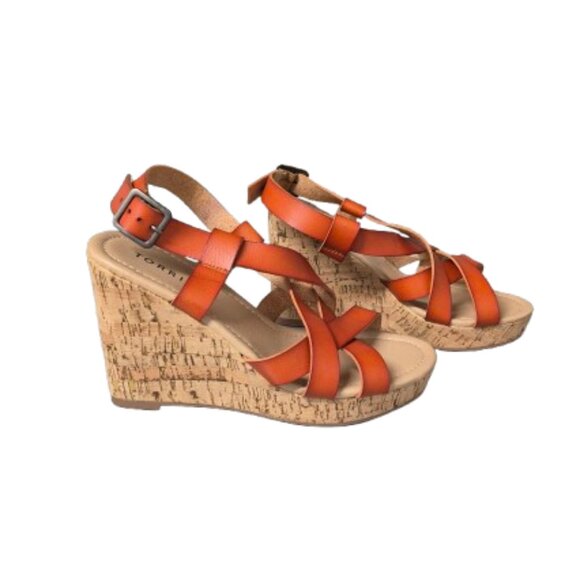 7.5 Torrid Tan Strappy Wedge Sandals - Picture 1 of 8